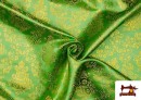 Vente de Tissu en Jacquard avec Fleurs Dorées couleur Vert