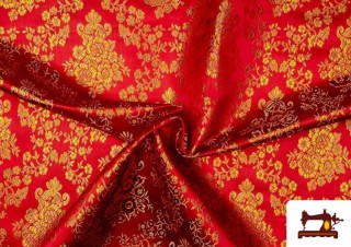 Tissu en Jacquard avec Fleurs Dorées couleur Rouge Tissu en Jacquard avec Fleurs Dorées couleur Rouge