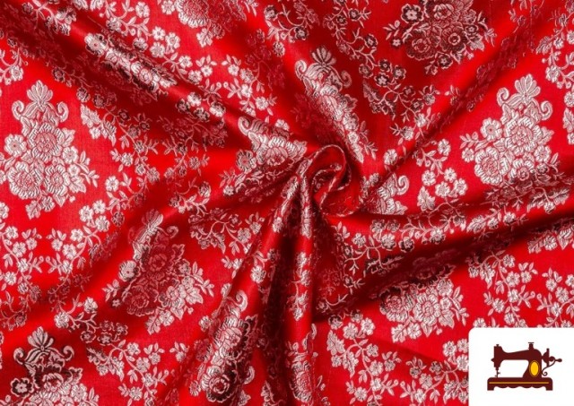 Acheter en ligne Tissu en Jacquard avec Fleurs Argentées couleur Rouge