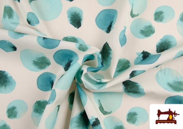 Vente de Tissu en Coton Imprimé à Pois de Couleurs couleur Bleu turquoise