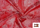 Tissu Jacquard en Soie de Couleurs avec Cachemire Argenté couleur Rouge