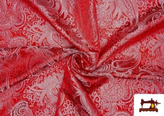 Acheter Tissu Jacquard en Soie de Couleurs avec Cachemire Argenté couleur Rouge Acheter Tissu Jacquard en Soie de Couleurs avec Cachemire Argenté couleur Rouge
