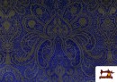 Vente de Tissu en Jacquard Bleu avec Fleurs Dorées