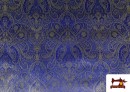 Acheter Tissu en Jacquard Bleu avec Fleurs Dorées