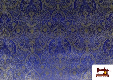 Acheter Tissu en Jacquard Bleu avec Fleurs Dorées