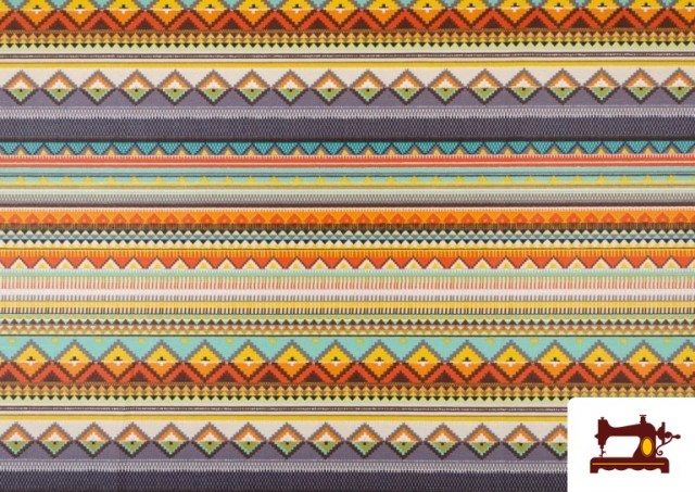 Vente de Tissu en Coton Imprimé avec Rayures Ethniques Multicolores couleur Violet
