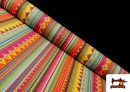 Tissu en Coton Imprimé avec Rayures Ethniques Multicolores couleur Rosé