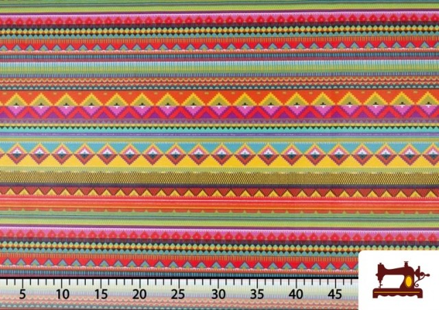 Acheter Tissu en Coton Imprimé avec Rayures Ethniques Multicolores couleur Rosé