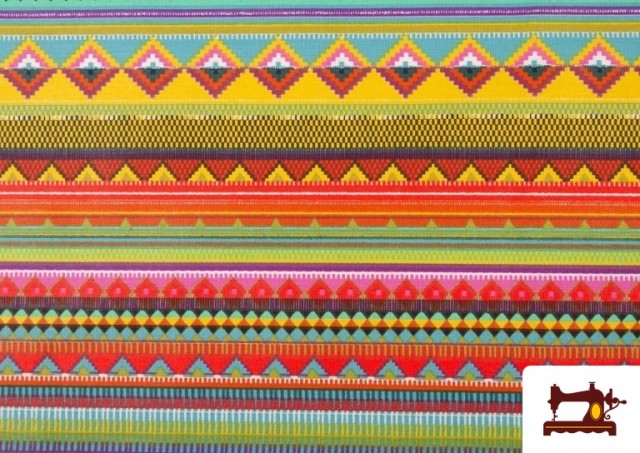 Vente de Tissu en Coton Imprimé avec Rayures Ethniques Multicolores couleur Rosé