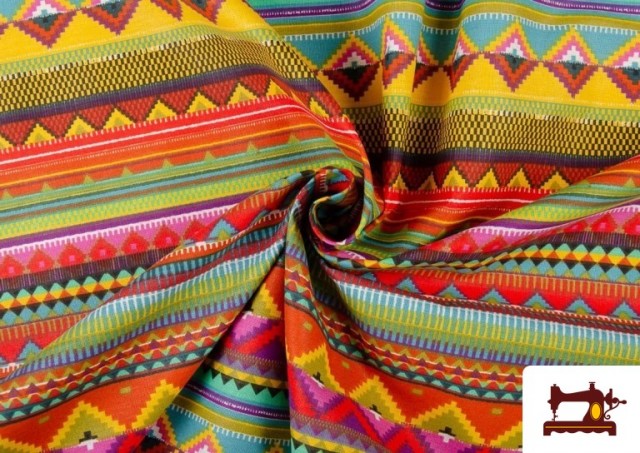 Acheter en ligne Tissu en Coton Imprimé avec Rayures Ethniques Multicolores couleur Rosé