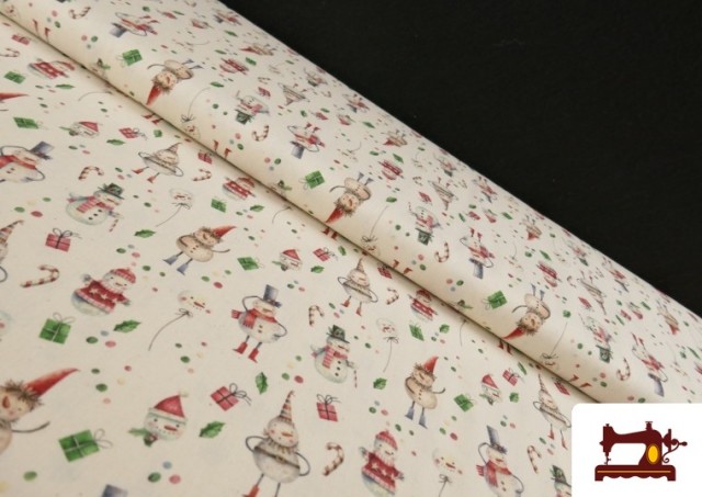 Tissu en Coton de Noël avec Imprimé Bonhomme de Neige