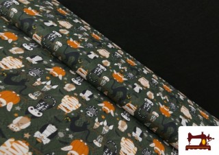 Tissu en Coton de Halloween avec Hiboux et Citrouilles Tissu en Coton de Halloween avec Hiboux et Citrouilles