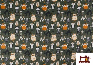 Acheter Tissu en Coton de Halloween avec Hiboux et Citrouilles Acheter Tissu en Coton de Halloween avec Hiboux et Citrouilles