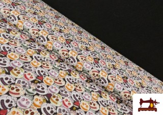 Tissu en Coton Halloween Imprimé Citrouilles avec Visage Tissu en Coton Halloween Imprimé Citrouilles avec Visage