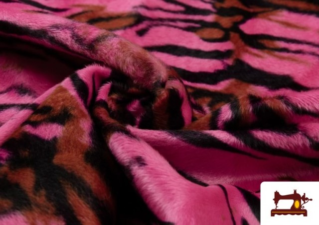 Tissu à Poil Court Imprimé Tigre de Couleurs couleur Fuchsia