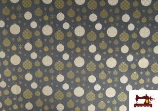 Tissu en Coton Imprimé avec Boules de Noël Gris Tissu en Coton Imprimé avec Boules de Noël Gris