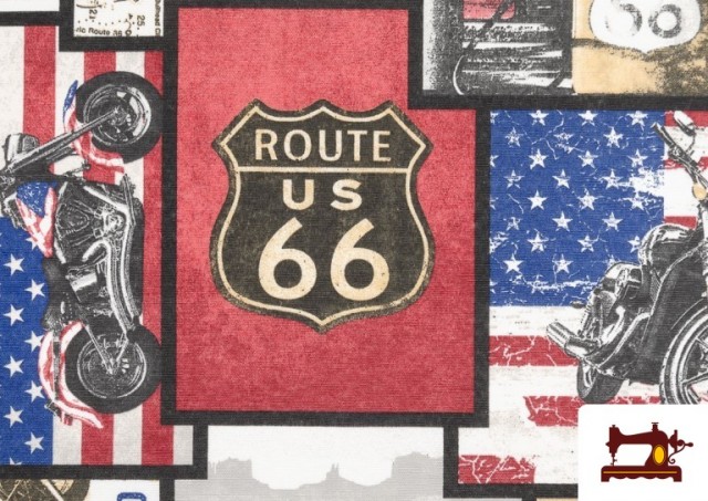 Tissu Imprimé avec Motos et Voitures Route 66