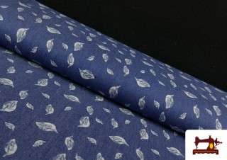 Tissu en Texan Imprimé avec Feuilles couleur Bleu Tissu en Texan Imprimé avec Feuilles couleur Bleu