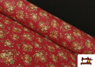 Tissu en Canvas Imprimé avec Fleurs Romantiques de Couleurs couleur Rouge