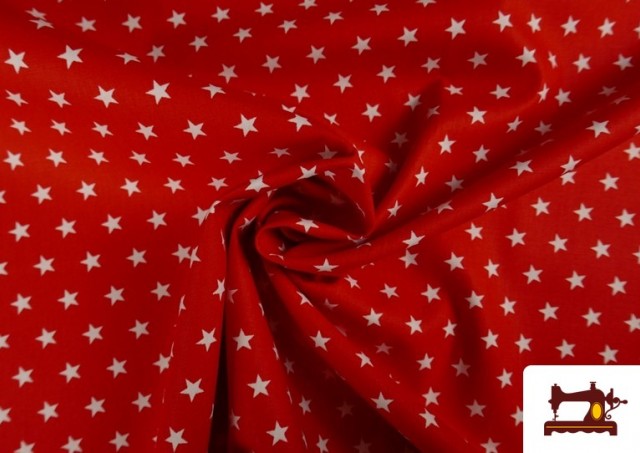 Tissu en Coton de Couleurs avec Étoiles 1cm couleur Rouge