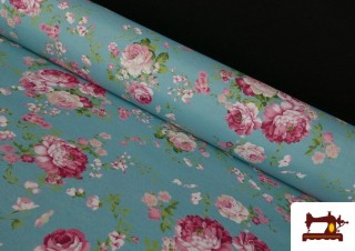 Tissu en Canvas Imprimé avec Fleurs Romantiques de Couleurs Dessin Grand couleur Bleu