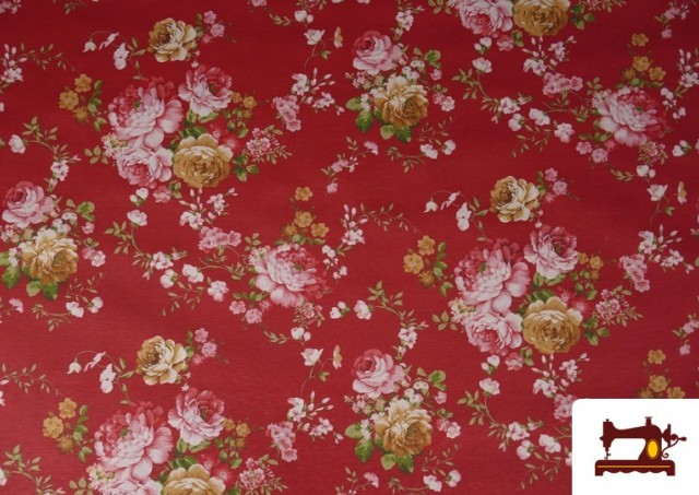 Tissu en Canvas Imprimé avec Fleurs Romantiques de Couleurs Dessin Grand couleur Rouge