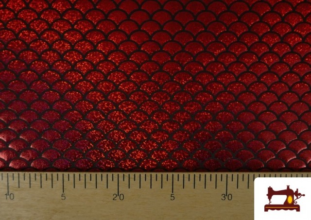 Acheter en ligne Tissu en Lycra Imitation Écailles de Poisson Holographiques couleur Rouge