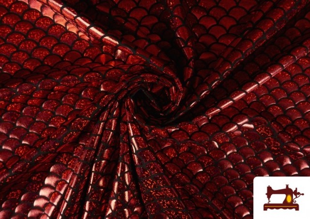 Tissu en Lycra Imitation Écailles de Poisson Holographiques couleur Rouge