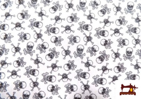Acheter Tissu Infantile en Coton Imprimé avec Têtes de Mort couleur Blanc