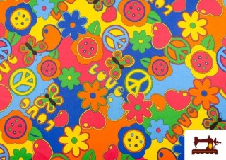 Vente de Tissu Imprimé Hippie - Flower Power Paix et Amour Vente de Tissu Imprimé Hippie - Flower Power Paix et Amour