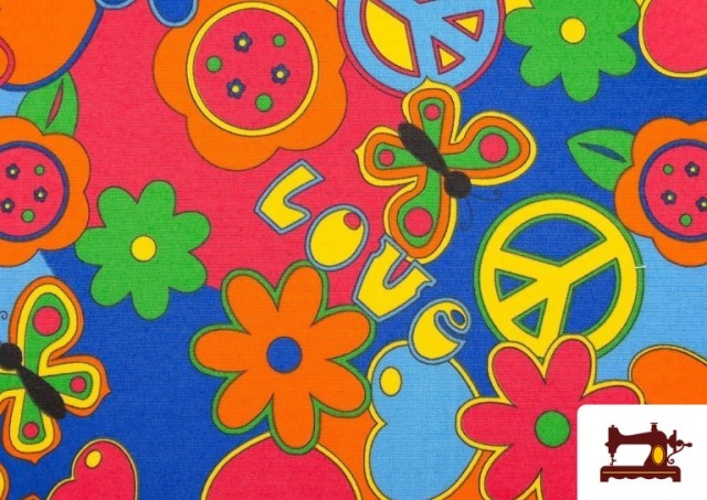 Acheter en ligne Tissu Imprimé Hippie - Flower Power Paix et Amour