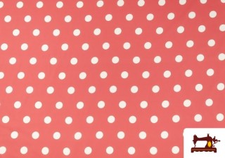 Vente de Tissu Orange Corail à pois Blancs pour Vêtements Flamenco Vente de Tissu Orange Corail à pois Blancs pour Vêtements Flamenco