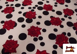 Tissu à Pois et Fleurs pour Vêtement Flamenco couleur Blanc Tissu à Pois et Fleurs pour Vêtement Flamenco couleur Blanc