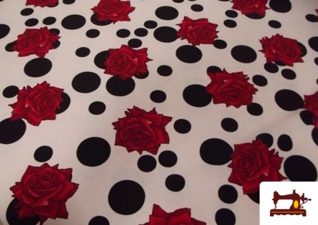 Tissu à Pois et Fleurs pour Vêtement Flamenco couleur Blanc
