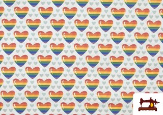 Vente de Tissu Popeline en Coton Imprimé avec Coeurs LGTBI Vente de Tissu Popeline en Coton Imprimé avec Coeurs LGTBI