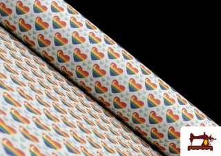 Tissu Popeline en Coton Imprimé avec Coeurs LGTBI Tissu Popeline en Coton Imprimé avec Coeurs LGTBI