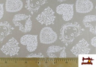 Tissu Imprimé Rustique Coeurs pour Décoration couleur Blanc Tissu Imprimé Rustique Coeurs pour Décoration couleur Blanc