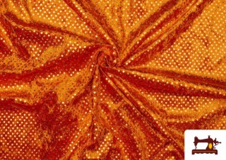 Tissu en Velours avec Paillettes/Strass Holographiques couleur Orange Tissu en Velours avec Paillettes/Strass Holographiques couleur Orange