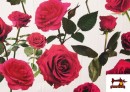 Tissu en Coton Imprimé Roses Flamenco couleur Blanc