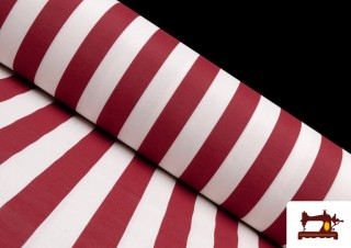 Tissu de Canvas avec Rayures Larges Noires et Blanches couleur Rouge