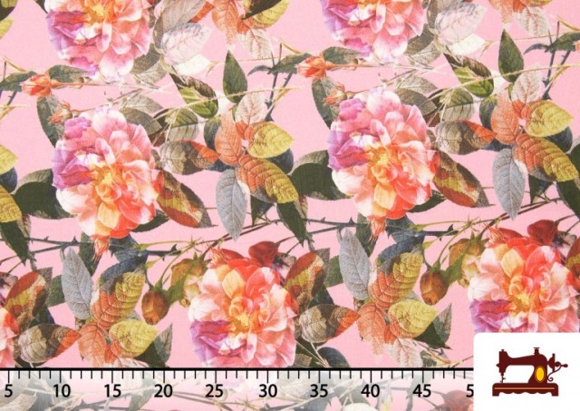 Vente de Tissu en Coton avec Imprimé Floral Multicolore couleur Rose avec Nuances