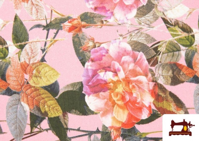 Vente en ligne de Tissu en Coton avec Imprimé Floral Multicolore couleur Rose avec Nuances