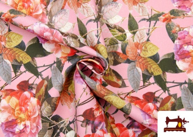 Tissu en Coton avec Imprimé Floral Multicolore couleur Rose avec Nuances