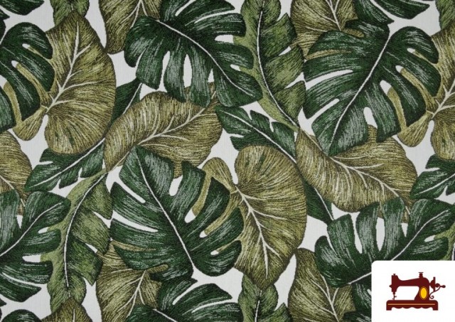 Tissu Jacquard en Gobelin avec Imprimé Tropical couleur Vert