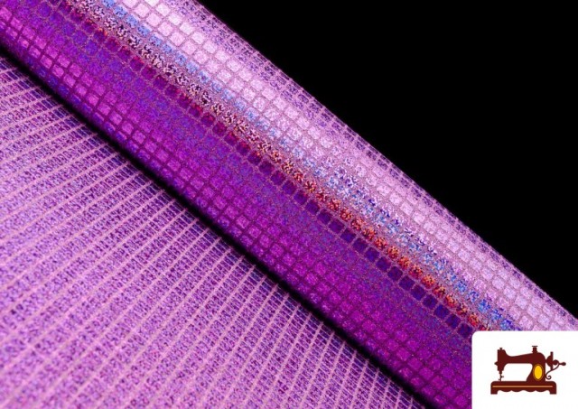 Vente de Tissu avec Pailletes à Carreaux Effet Hologramme couleur Mauve