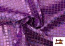 Vente en ligne de Tissu avec Pailletes à Carreaux Effet Hologramme couleur Mauve