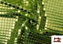 Tissu avec Pailletes à Carreaux Effet Hologramme couleur Vert pistache