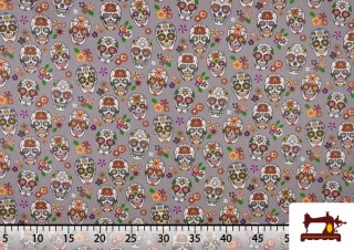 Tissu en Coton Imprimé avec Têtes de Mort Katrina couleur Gris Tissu en Coton Imprimé avec Têtes de Mort Katrina couleur Gris