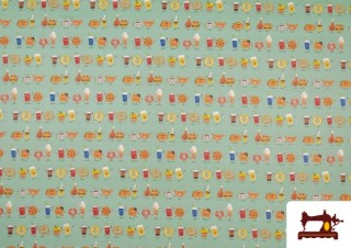 Acheter en ligne Tissu Popeline Imprimé avec Croissants, Donuths, Chocolat