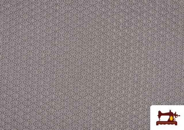 Vente de Tissu Popeline avec Imprimé Géométrique Étoilé couleur Gris